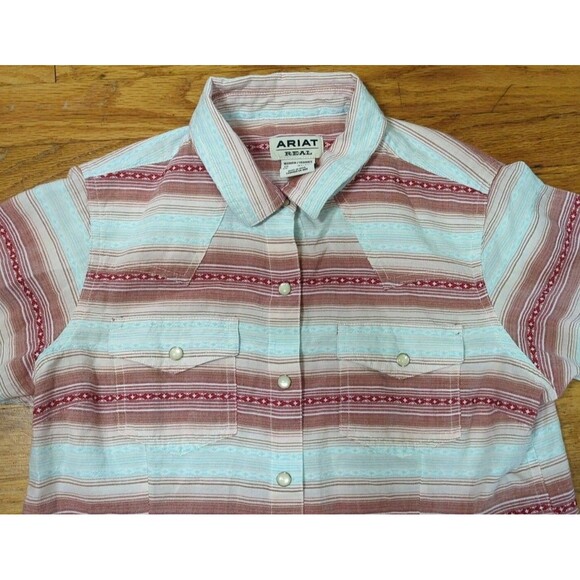 ARIAT REAL LOVELY SNAP Women Medium Multi Plaid Pearl Snap Embroidered L/S Shirt - Picture 4 of 8